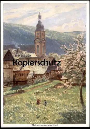 ÄLTERE POSTKARTE SPRINGIERSBACH MAIENTAG AN DER ALTEN ABTEI VERSTECKT IN EINEM SEITENTALE ZWISCHEN MOSEL & EIFEL BENGEL