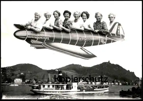 ÄLTERES FOTO KÖNIGSWINTER FRAUEN FLIEGEN FLUGZEUG FLIEGER DAMPFER SCHIFF Fotomontage Montage Photo Surrealisme ship