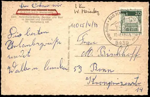 ÄLTERE POSTKARTE ZINHAIN GASTHAUS UND PENSION KLEBER BAD MARIENBERG Westerwald Ansichtskarte AK cpa postcard
