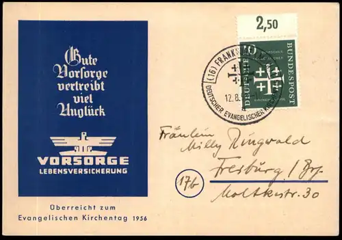 ALTE POSTKARTE FRANKFURT AM MAIN KIRCHENTAG 08. - 12. AUGUST 1956 KIRCHE KATHARINENKIRCHE LUTHERKIRCHE church postcard