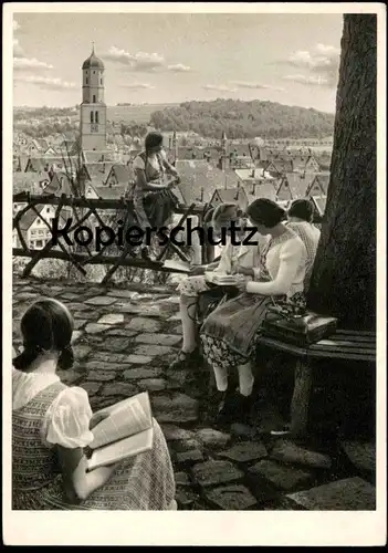 ÄLTERE POSTKARTE BIBERACH AN DER RISS BLICK AUF VOM GIGELBERG MÄDCHEN MIT BUCH Baden-Württemberg girls Ansichtskarte