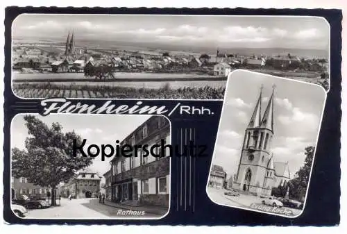 ÄLTERE POSTKARTE FLONHEIM RHEINHESSEN RATHAUS EVANGELISCHE KIRCHE PANORAMA ALZEY-LAND AK Ansichtskarte cpa postcard
