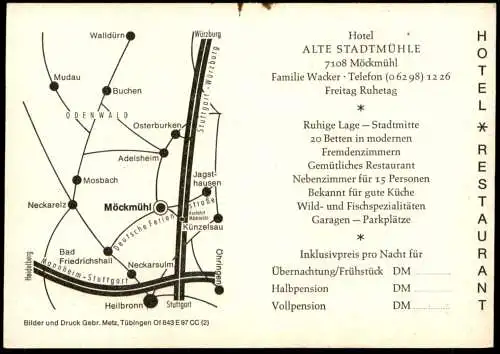 ÄLTERE POSTKARTE MÖCKMÜHL HOTEL ALTE STADTMÜHLE FAMILIE WACKER BADEN-WÜRTTEMBERG Ansichtskarte AK postcard cpa