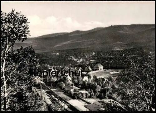 ÄLTERE POSTKARTE OBER-SCHREIBERHAU MIT BAHNHOF & BLICK ZUR SCHNEEGRUBENBAUDE RIESENGEBIRGE Szklarska Poreba AK postcard