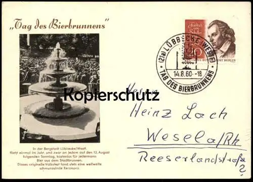 ÄLTERE POSTKARTE LÜBBECKE TAG DES BIERBRUNNENS VOLKSFEST 1960 BIER beer fountain fontaine Ansichtskarte AK postcard