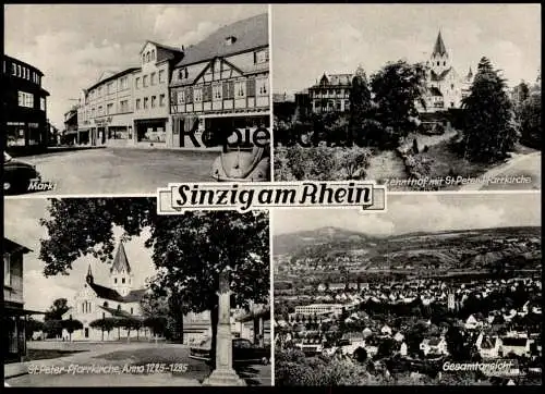 ÄLTERE POSTKARTE SINZIG AM RHEIN MARKT ZEHNTHOF MIT ST. PETER-PFARRKIRCHE ANNO 1225-1235 VW KÄFER VOLKSWAGEN AK cpa