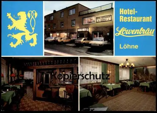 ÄLTERE POSTKARTE LÖHNE HOTEL RESTAURANT LÖWENBRÄU HEIDI WILDE OPEL KADETT MERCEDES VOLKSWAGEN VW Bad Oeynhausen AK cpa