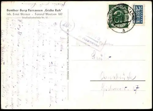 ALTE POSTKARTE BENTHE BENTHER TERRASSEN ERICHS RUH INHABER ERNST WERNER FERNRUF WEETZEN RONNENBERG HANNOVER