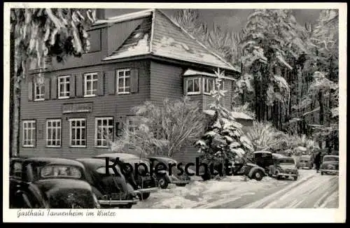 ALTE POSTKARTE SANDPLACKEN IM TAUNUS GASTHAUS TANNENHEIM IM WINTER VW KÄFER VOLKSWAGEN SCHMITTEN Ansichtskarte AK cpa