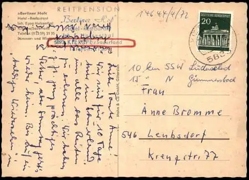 ÄLTERE POSTKARTE KIERSPE BERLINER HOF HOTEL RESTAURANT EGON HOLZENTHAL Ansichtskarte AK postcard cpa