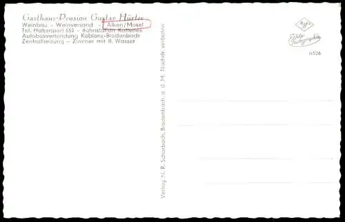 ÄLTERE POSTKARTE ALKEN MOSEL GASTHAUS PENSION GUSTAV HÜRTER BAHNSTATION KATTENES Rhein-Mosel Kobern-Gondorf AK cpa