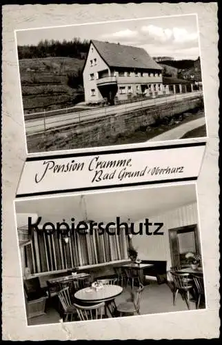 ÄLTERE POSTKARTE BAD GRUND PENSION CRAMME RESTAURANT LIEGEWIESE GARAGEN OBERHARZ HARZ Ansichtskarte AK cpa postcard