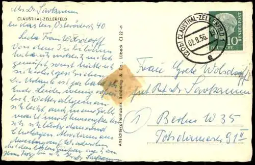 ÄLTERE POSTKARTE CLAUSTHAL-ZELLERFELD PANORAMA TOTALANSICHT HARZ OBERHARZ STEMPEL 1956 AK Ansichtskarte cpa postcard