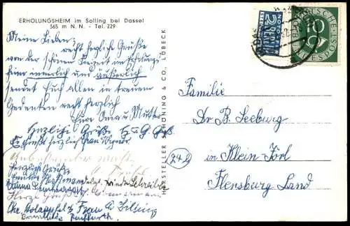 ALTE POSTKARTE ERHOLUNGSHEIM IM SOLLING 365 METER N. N. BEI DASSEL 1952 DER SOLLING Ansichtskarte AK cpa postcard