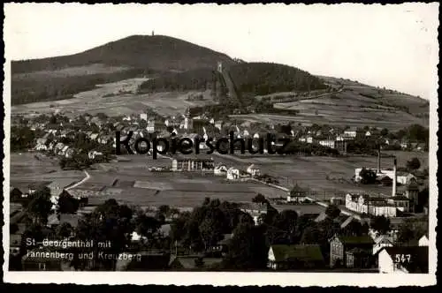 ALTE POSTKARTE ST. GEORGENTHAL TANNENBERG UND KREUZBERG BÖHMEN JIRETIN POD JEDLOVOU JOSEF FISCHER BERGRESTAURANT AK cpa