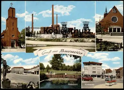 ÄLTERE POSTKARTE GRUSS AUS BAESWEILER ZECHE CARL ALEXANDER REY PLATZ KIRCHE KIRCHPLATZ VOLKSPARK Ansichtskarte postcard