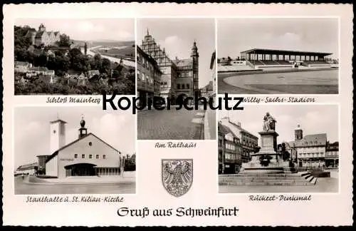 ÄLTERE POSTKARTE SCHWEINFURT WILLY SACHS STADION STADTHALLE RÜCKERT DENKMAL SCHLOSS MAINBERG soccer stadium AK postcard