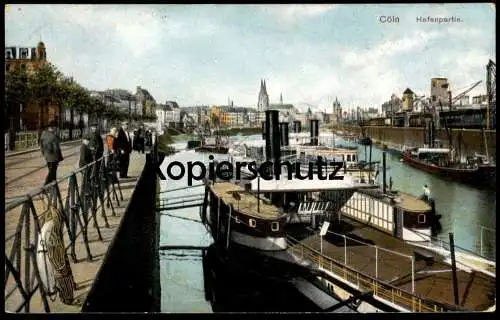 ALTE POSTKARTE CÖLN HAFENPARTIE DAMPFER KÖLN HAFEN harbour port havre Frachtschiff freight ship postcard Ansichtskarte