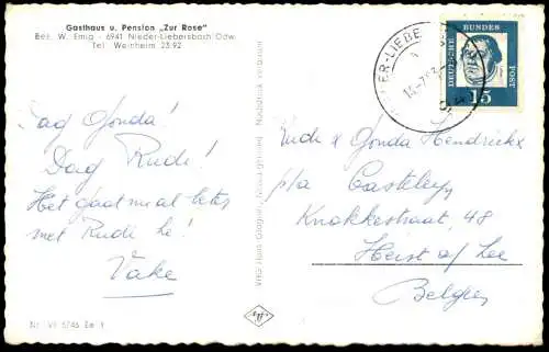 ÄLTERE POSTKARTE NIEDER-LIEBERSBACH ODENWALD GASTHAUS UND PENSION ZUR ROSE BIRKENAU HESSEN Ansichtskarte AK postcard cpa