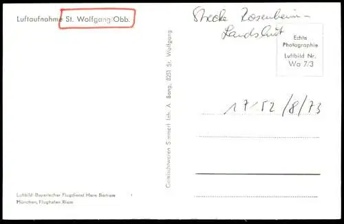 ALTE POSTKARTE ST. WOLFGANG OBERBAYERN LUFTBILD BAYERISCHER FLUGDIENST HANS BERTRAM MÜNCHEN BAYERN LANDKREIS ERDING AK