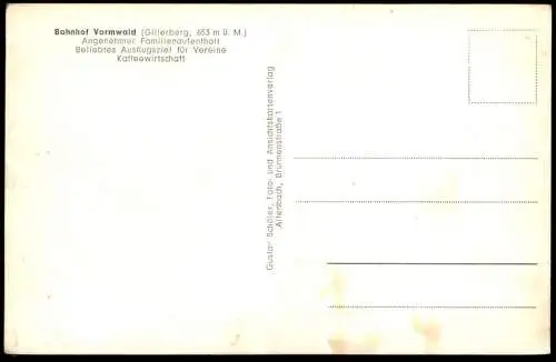 ALTE POSTKARTE BAHNHOF VORMWALD GILLERBERG 653 METER ANGENEHMER FAMILIENAUFENTHALT HILCHENBACH station gare postcard
