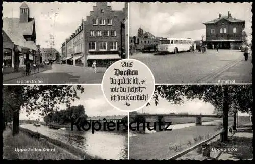 ÄLTERE POSTKARTE AUS DORSTEN GRÜSSE ICH BAHNHOF BUS LIPPESTRASSE LIPPE-SEITEN-KANAL LIPPEBRÜCKE Ansichtskarte postcard