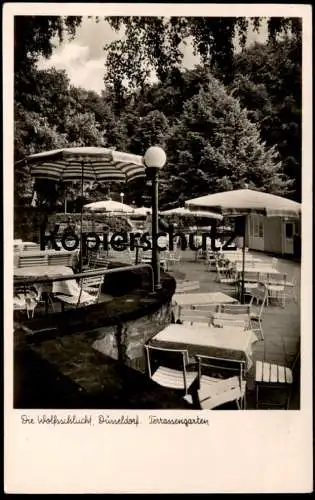 ALTE POSTKARTE DÜSSELDORF DIE WOLFSSCHLUCHT RESTAURANT TERRASSENGARTEN GRAFENBERGER WALD Ansichtskarte AK cpa postcard