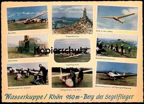 ÄLTERE POSTKARTE RHÖN WASSERKUPPE BERG DER SEGELFLIEGER FLIEGER SEGELFLUGZEUG STARTWINDE WINDE MODELLFLUGZEUG postcard