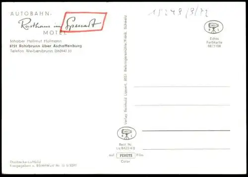 ÄLTERE POSTKARTE AUTOBAHN-RASTHAUS IM SPESSART MOTEL ROHRBRUNN RASTSTÄTTE motorway highway autoroute Ansichtskarte cpa