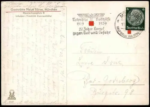 ALTE POSTKARTE MÜNCHEN GASTSTÄTTE NEUE BÖRSE INNENANSICHT 1939 INHABER FRIEDRICH DANNENHÖFER Ansichtskarte postcard cpa