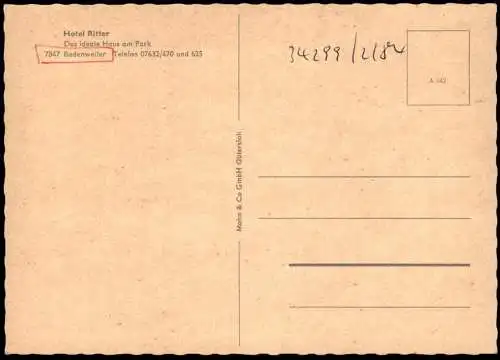 ÄLTERE POSTKARTE BADENWEILER HOTEL RITTER ADAC SCHILD MERCEDES VW Schwarzwald Ansichtskarte AK cpa postcard