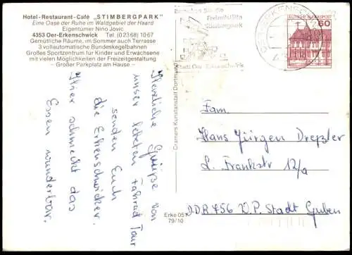 ÄLTERE POSTKARTE OER-ERKENSCHWICK HOTEL RESTAURANT STIMBERGPARK NINO JOVIC WALDGEBIET DER HAARD Ansichtskarte postcard