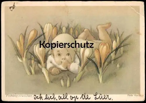 ALTE POSTKARTE PHANTASIE FRÜHLINGSERWACHEN BABY KIND KROKUS KROKUSSE FRÜHLING META GOETZ crocus AK cpa postcard