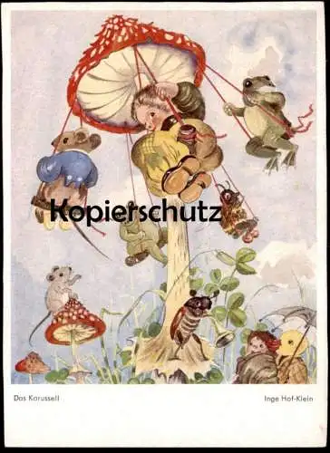 ALTE POSTKARTE PHANTASIE DAS KARUSSELL FROSCH MAUS GEKLEIDET KIND INGE HOF-KLEIN frog mouse carousel AK cpa postcard