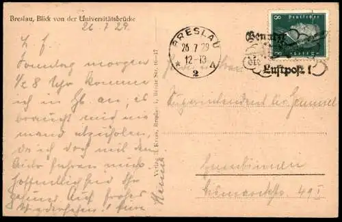 ALTE POSTKARTE BRESLAU BLICK ZUR UNIVERSITÄTSBRÜCKE 1929 Wroclaw Brassel postcard cpa Ansichtskarte AK