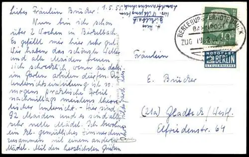 ALTE POSTKARTE BIRKELBACH FRAUENSCHULE SCHULE BAHNPOST-STEMPEL BERLEBURG ERNDTEBRÜCK ZUG 1952 Ansichtskarte AK postcard