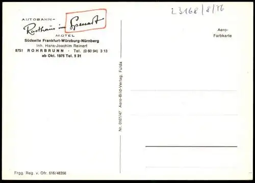 ÄLTERE POSTKARTE AUTOBAHN-RASTHAUS IM SPESSART MOTEL ROHRBRUNN RASTSTÄTTE motorway highway autoroute Ansichtskarte cpa