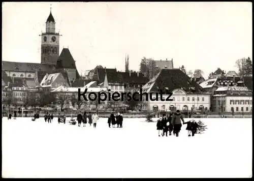 ALTE POSTKARTE ÜBERLINGEN AM BODENSEE SEEGFRÖRNE BEGINN 01.02.1963 Eisschicht zugefrorener See Ansichtskarte AK postcard