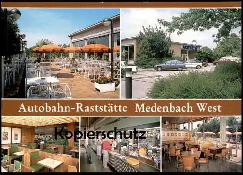 ÄLTERE POSTKARTE AUTOBAHN-RASTSTÄTTE MEDENBACH WEST WIESBADEN VW GOLF 1 CABRIO motorway highway autoroute Ansichtskarte