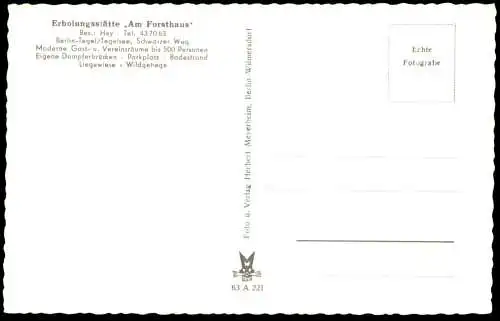 ÄLTERE POSTKARTE BERLIN TEGEL RESTAURANT AM FORSTHAUS BESITZER HEY TEGELSEE AUSFLUGSSCHIFFE Ansichtskarte cpa postcard