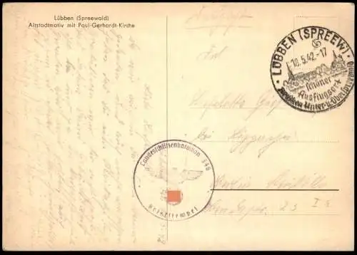 ALTE POSTKARTE LÜBBEN IM SPREEWALD ALTSTADTMOTIV MIT PAUL-GERHARDT-KIRCHE FELDPOST 1942 Ansichtskarte postcard AK cpa
