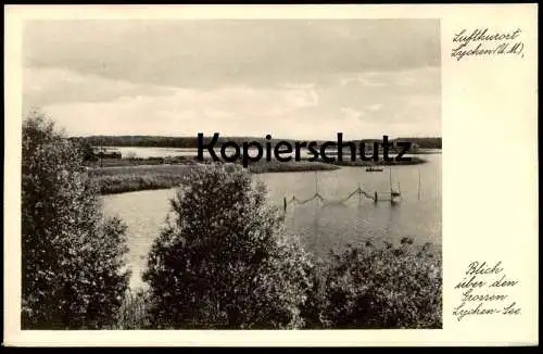 ALTE POSTKARTE LUFTKURORT LYCHEN BLICK ÜBER DEN GROSSEN LYCHEN-SEE GROSSER LYCHENSEE NETZE AK Ansichtskarte cpa postcard