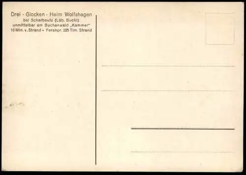 ÄLTERE POSTKARTE WOLFSHAGEN DREI-GLOCKEN-HEIM SCHARBEUTZ LÜBECKER BUCHT UMITTELBAR AM BUCHENWALD KAMMER Ansichtskarte AK