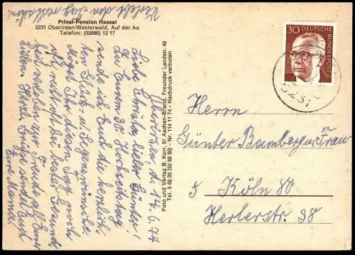 ÄLTERE POSTKARTE OBERIRSEN WESTERWALD PRIVAT PENSION HASSEL ALTENKIRCHEN FLAMMERSFELD SOFA Ansichtskarte AK cpa postcard