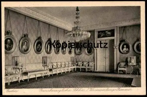 ALTE POSTKARTE EUTIN GROSSHERZOGLICHES SCHLOSS VERSAMMLUNGS-ZIMMER PORTRÄT KRONLEUCHTER Ansichtskarte AK cpa postcard