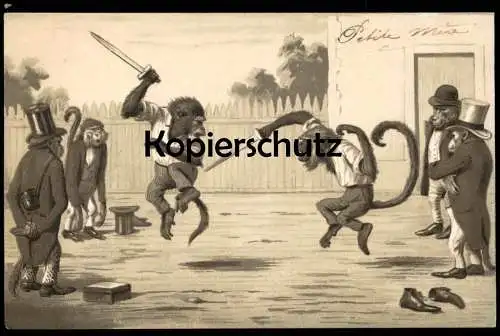 ALTE POSTKARTE AFFEN VERMENSCHLICHT AFFE KAMPF FIGHT STUDENTIKA ? monkey ape singe postcard cpa AK Ansichtskarte