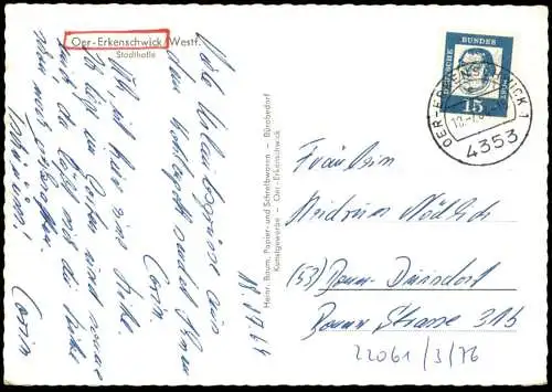 ÄLTERE POSTKARTE OER-ERKENSCHWICK STADTHALLE Halle Ansichtskarte AK postcard cpa