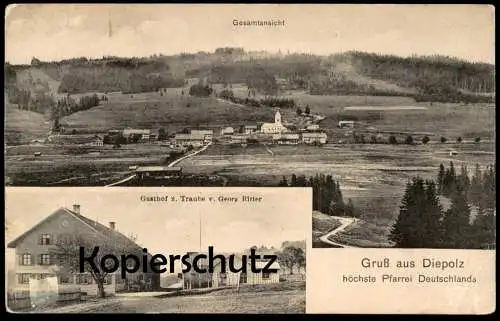 ALTE POSTKARTE GRUSS AUS DIEPOLZ HÖCHSTE PFARREI GASTHOZ ZUR TRAUBE VON GEORG RITTER IMMENSTADT Ansichtskarte postcard