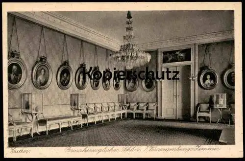 ALTE POSTKARTE EUTIN GROSSHERZOGLICHES SCHLOSS VERSAMMLUNGS-ZIMMER PORTRÄT KRONLEUCHTER Ansichtskarte AK cpa postcard