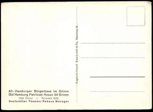 ALTE POSTKARTE HAMBURG ALT-HAMBURGER BÜRGERHAUS IM GRIMM DIE PRÄCHTIGE KAUFMANNSDIELE 1692 Ansichtskarte AK cpa postcard